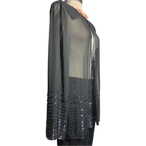 Gorgeous Elegant Dark Blue Black Beaded Trimmed Cover Top Jacket Size L - Picture 7 of 10